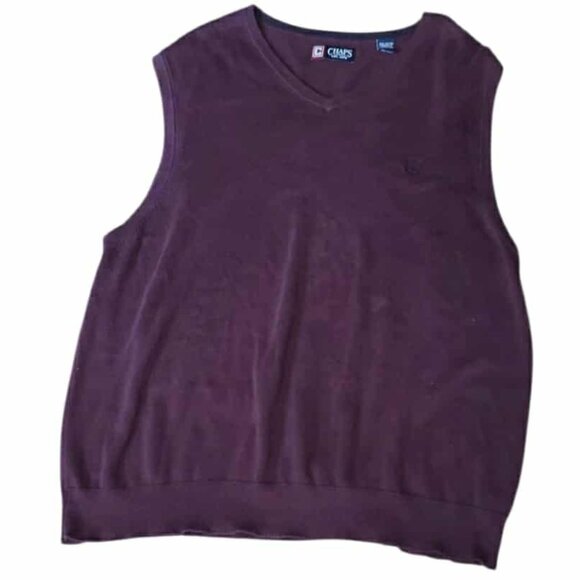 Chaps Mens Sweater Vest Pullover V-Neck Size XL Burgundy 100% Cotton - Picture 1 of 10
